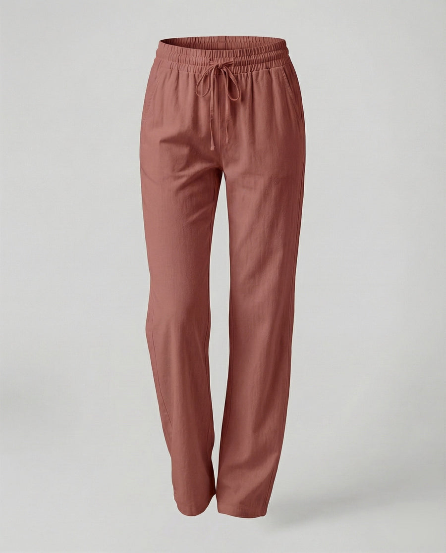 Rosa Lightweight Linen Trousers with Side Pockets and Pockets in Wine Red