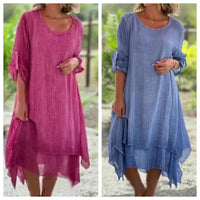 Rosa Women's Layered Lace Hem Midi Dress 3/4 Sleeve Relaxed