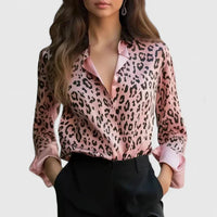 Rosabel Women's Leopard Print Long Sleeve Shirt in Pink