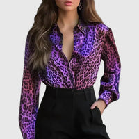 Rosabel Women's Leopard Print Long Sleeve Shirt in Purple