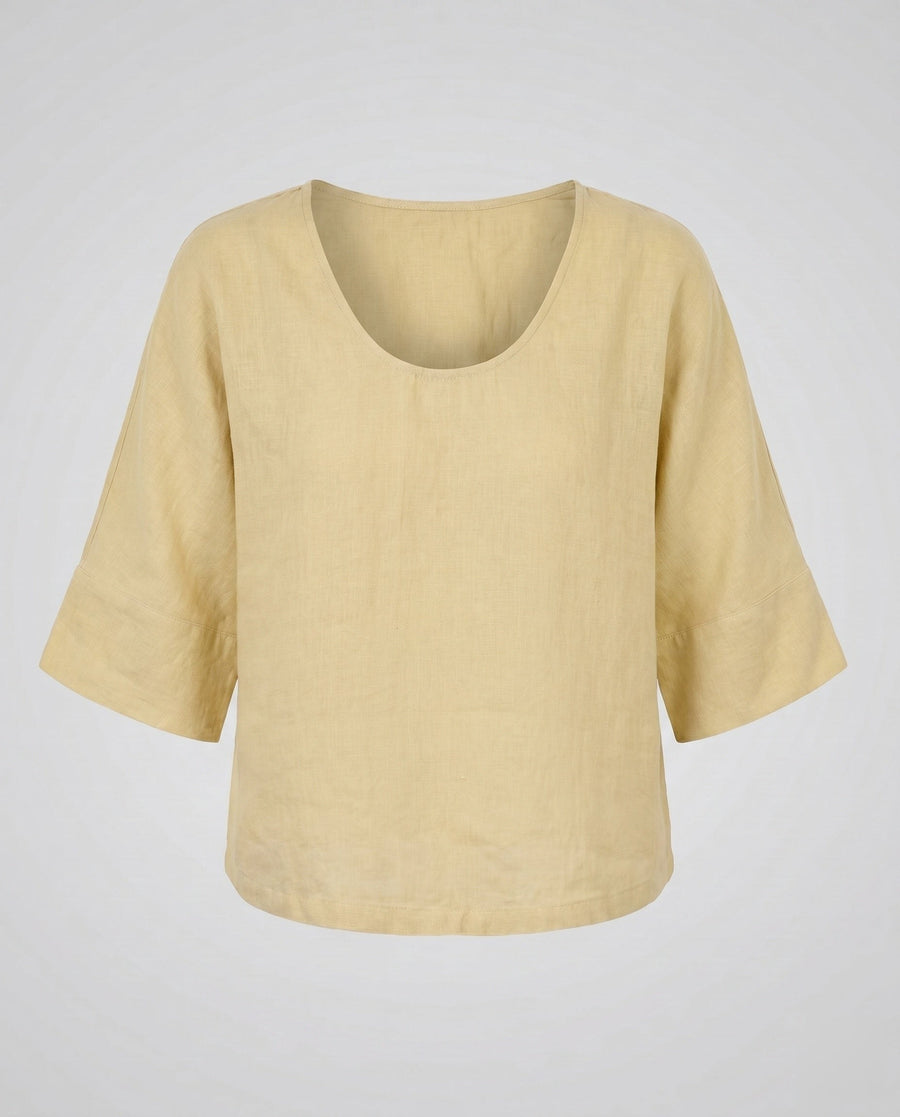 Rosalie Casual Linen Top in Light Yellow