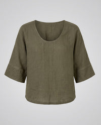 Rosalie Casual Linen Top in Olive Green