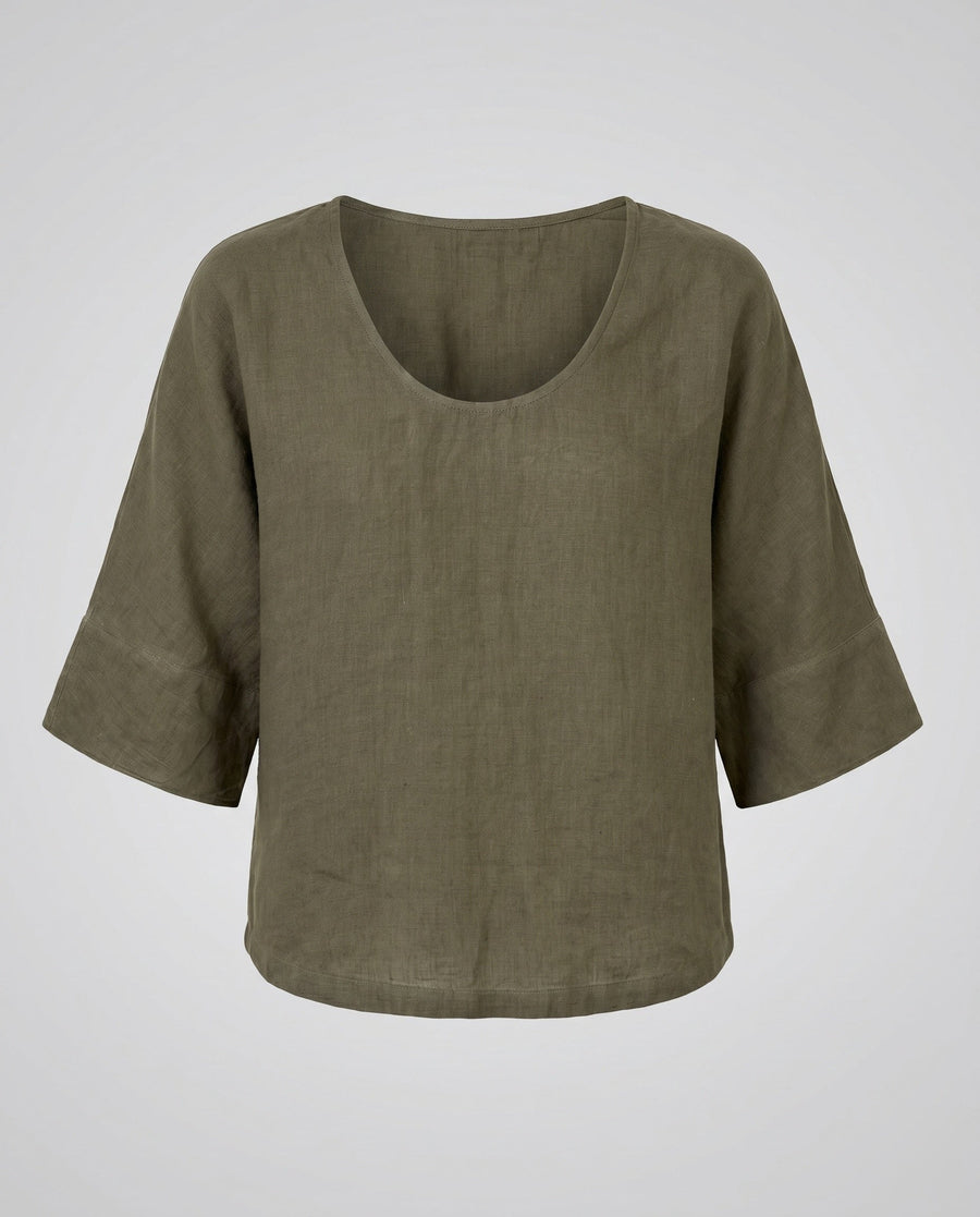 Rosalie Casual Linen Top in Olive Green