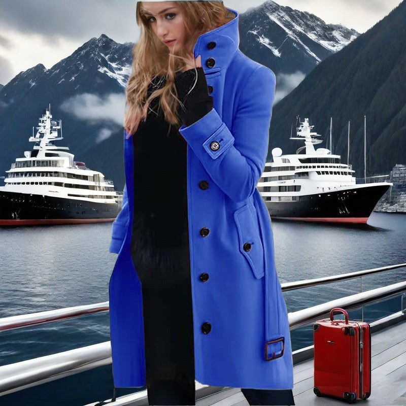 Rosalie Elegant Trench Coat with Button Front in Blue