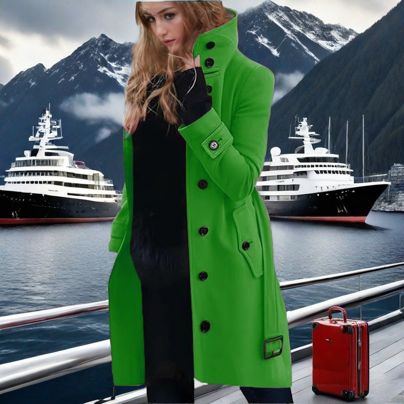 Rosalie Elegant Trench Coat with Button Front in Green