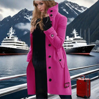 Rosalie Elegant Trench Coat with Button Front in Magenta