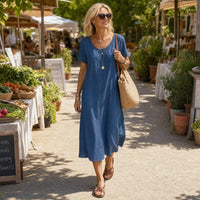 Rosamund Women's Denim Midi Dress with Eyelet Trim