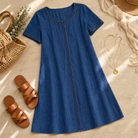 Rosamund Women's Denim Midi Dress with Eyelet Trim