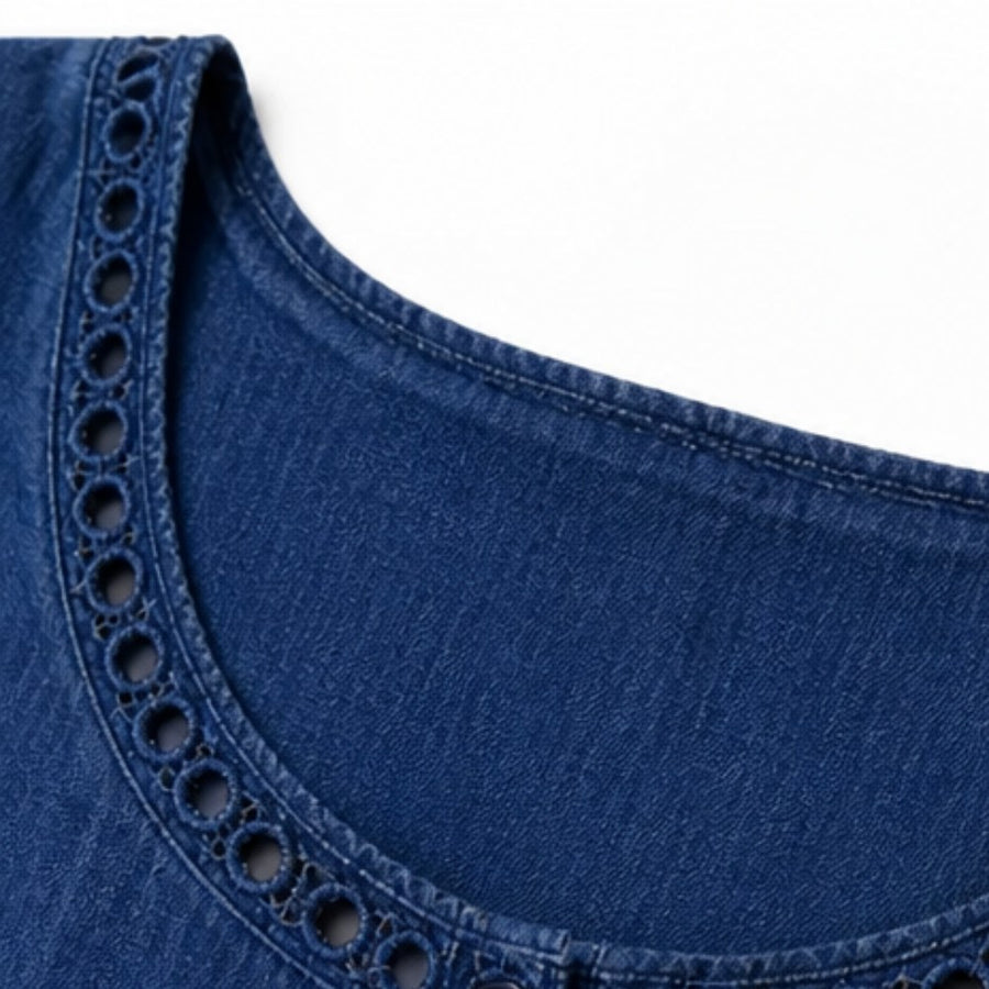 Rosamund Women's Denim Midi Dress with Eyelet Trim
