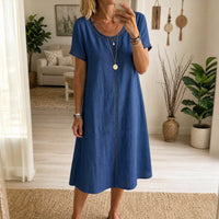 Rosamund Women's Denim Midi Dress with Eyelet Trim