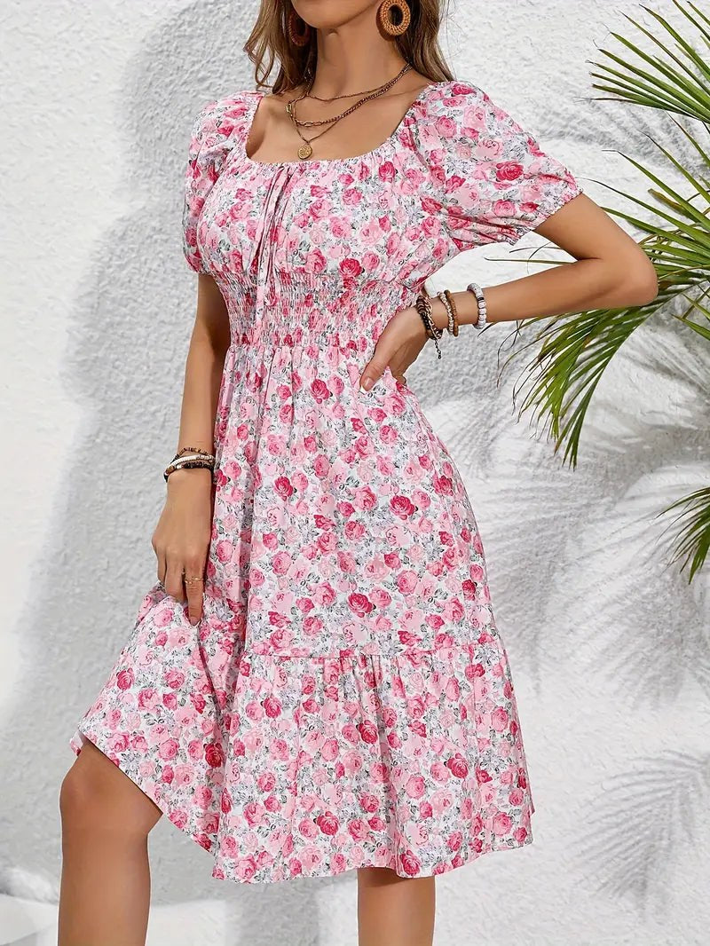Rosavel Women's Floral Midi Dress Square Neck