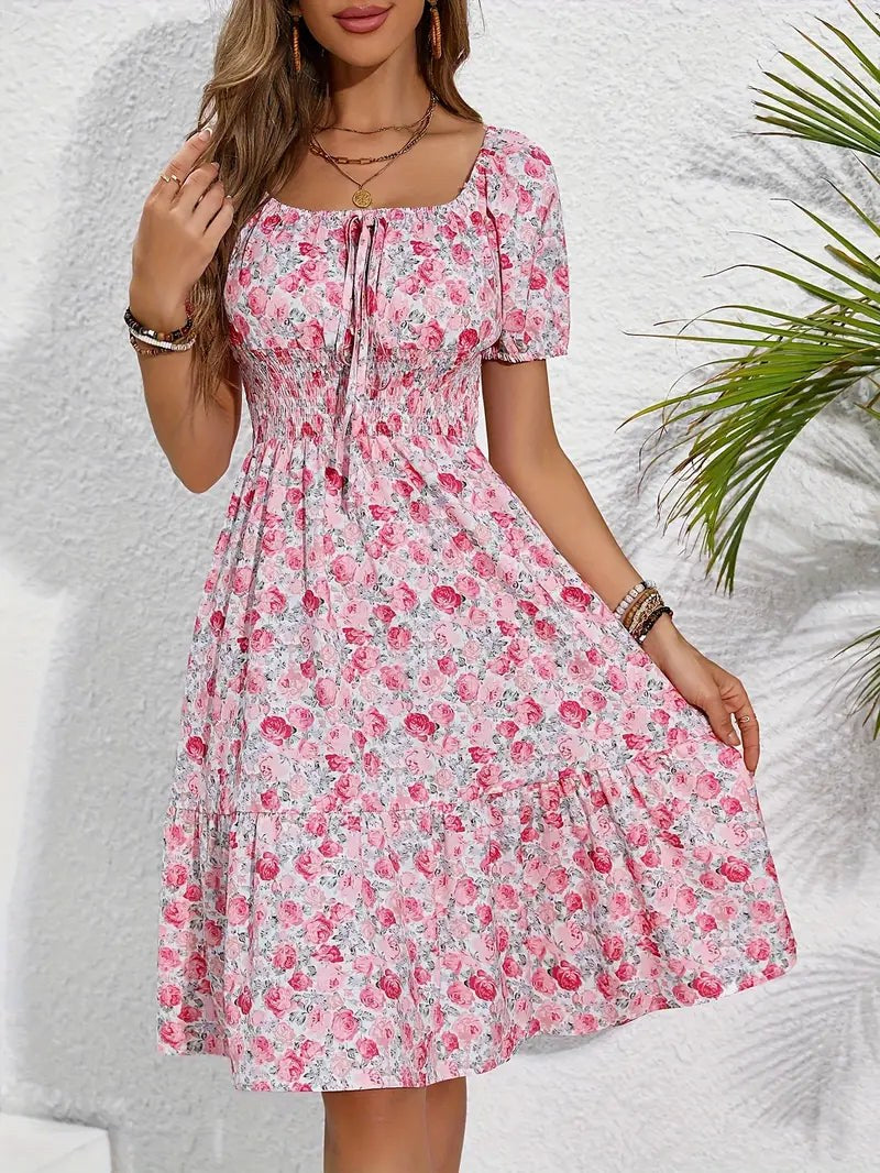 Rosavel Women's Floral Midi Dress Square Neck