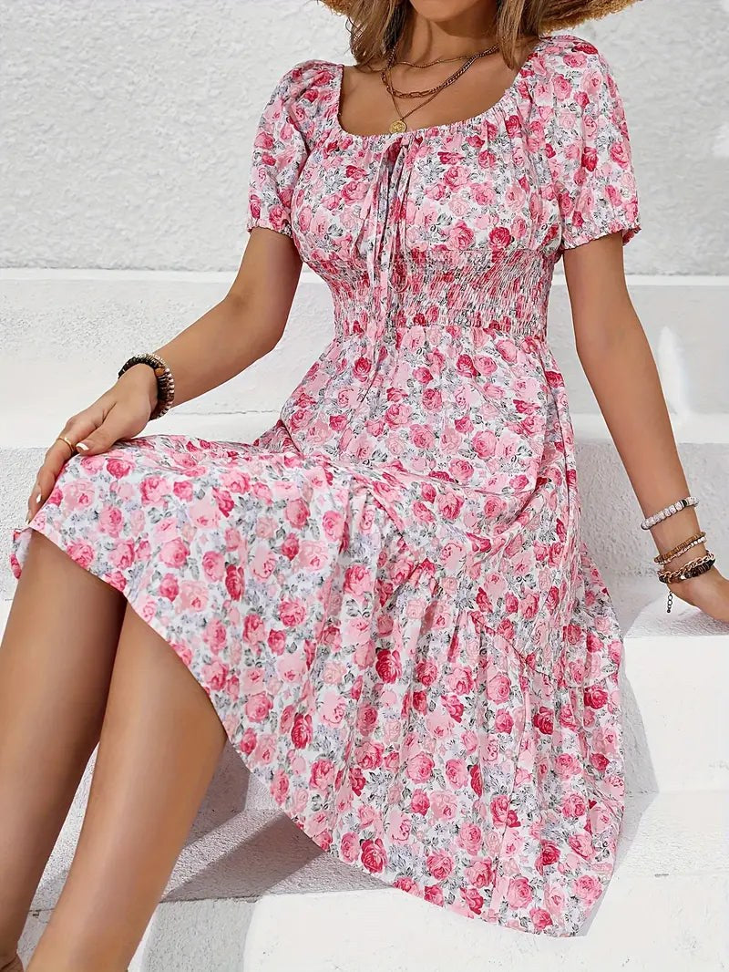 Rosavel Women's Floral Midi Dress Square Neck