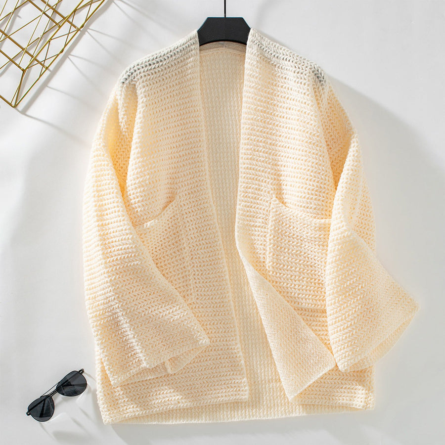Rose Airy Knit Cardigan with Pockets in Apricot