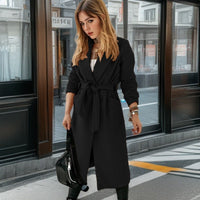 Rose Elegant Trench Coat with Pockets and Belted in Black