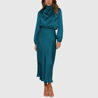 Rovana Women's Wedding Guest Satin Midi Dress in Black
