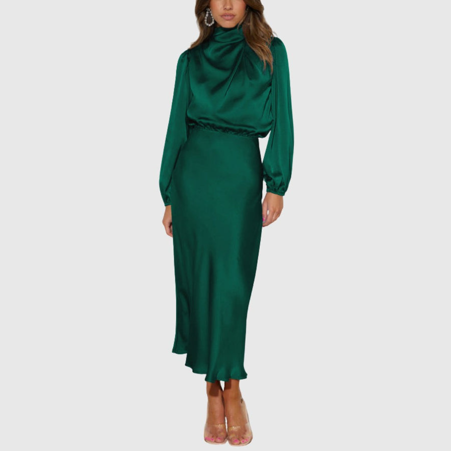 Rovana Women's Wedding Guest Satin Midi Dress in Blue