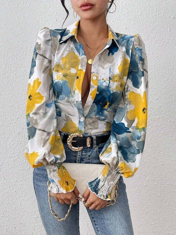 Rowan Blouse with Puff Sleeve in Blue