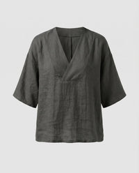 Rowan Casual Linen Top with V-Neck in Black
