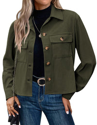 Rowan Corduroy Jacket with Chest Pocket and Pockets in Olive Green