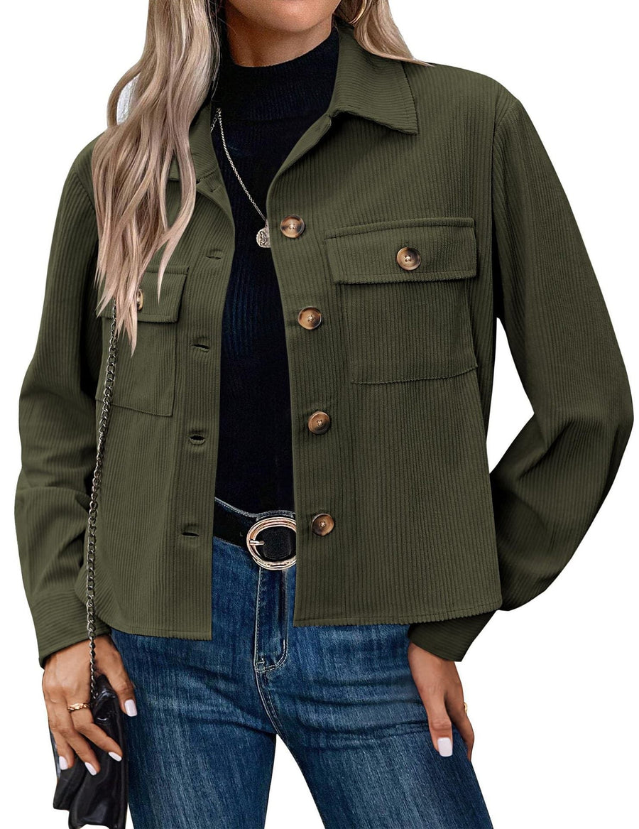 Rowan Corduroy Jacket with Chest Pocket and Pockets in Olive Green