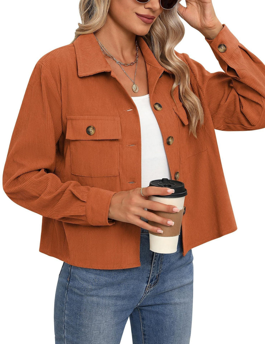Rowan Corduroy Jacket with Chest Pocket and Pockets in Orange