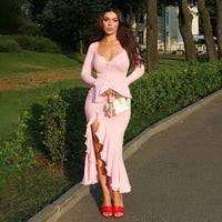 Rowan Elegant Maxi Dress with Button Front and Ruffles in Pink