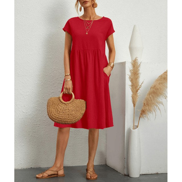 Rowan Linen Dress in Red