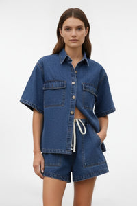 Rowan Women's Short Sleeve Two Piece Set in Blue