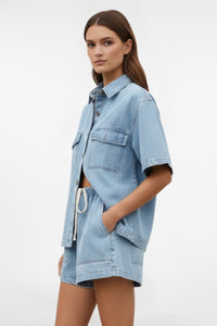 Rowan Women's Short Sleeve Two Piece Set in Light Blue