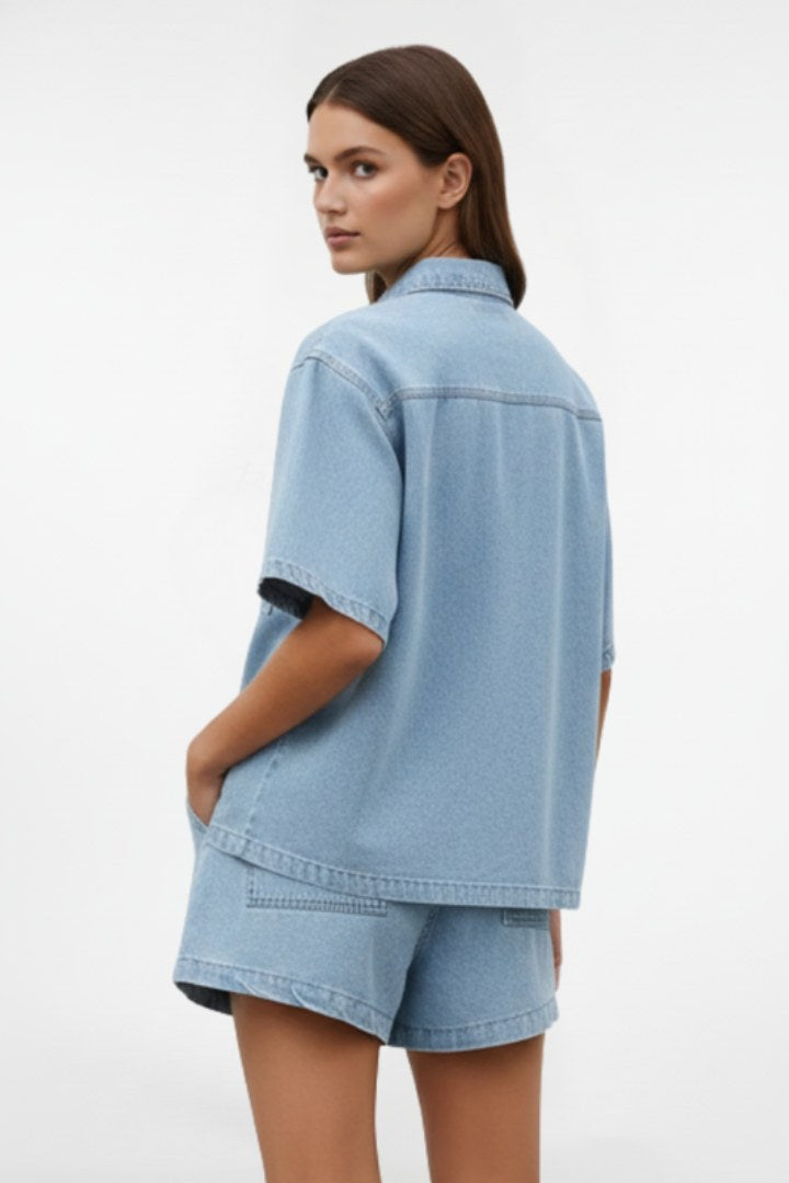 Rowan Women's Short Sleeve Two Piece Set in Light Blue