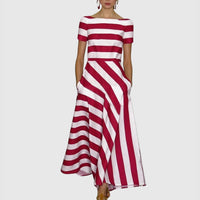 Rowena™ Short Sleeve Stripe Maxi Dress in Red