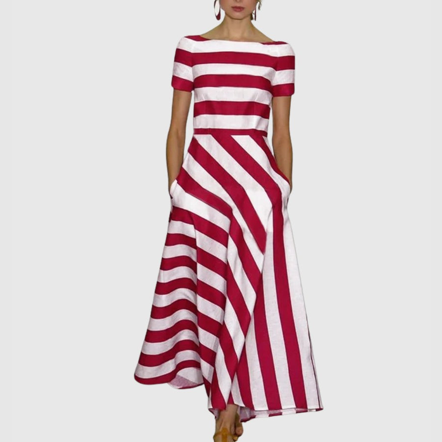 Rowena™ Short Sleeve Stripe Maxi Dress in Red