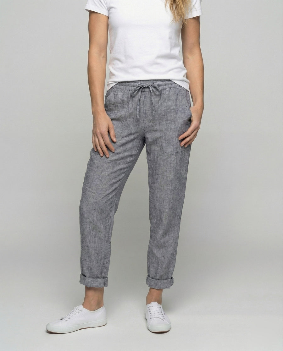 Roxane Casual Linen Blend Trousers with Drawstring Waist and Side Pockets