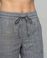 Roxane Casual Linen Blend Trousers with Drawstring Waist and Side Pockets