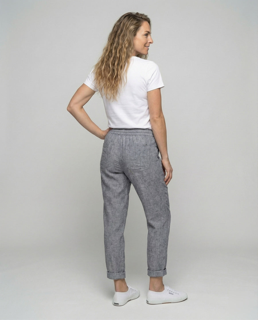 Roxane Casual Linen Blend Trousers with Drawstring Waist and Side Pockets