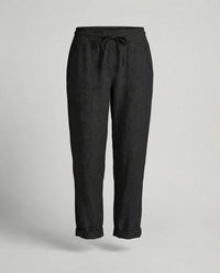 Roxane Casual Linen Blend Trousers with Drawstring Waist and Side Pockets in Black