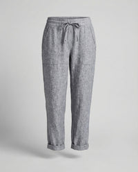 Roxane Casual Linen Blend Trousers with Drawstring Waist and Side Pockets in Grey