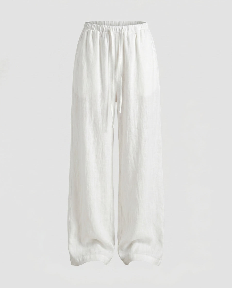 Roxane Linen Trousers with Elastic Waist in White
