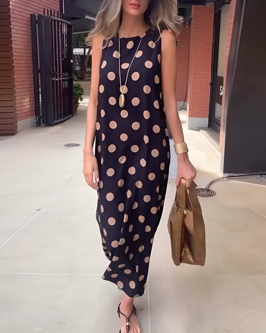 Roxane™ Maxi dress with a slit and polka dots in Black