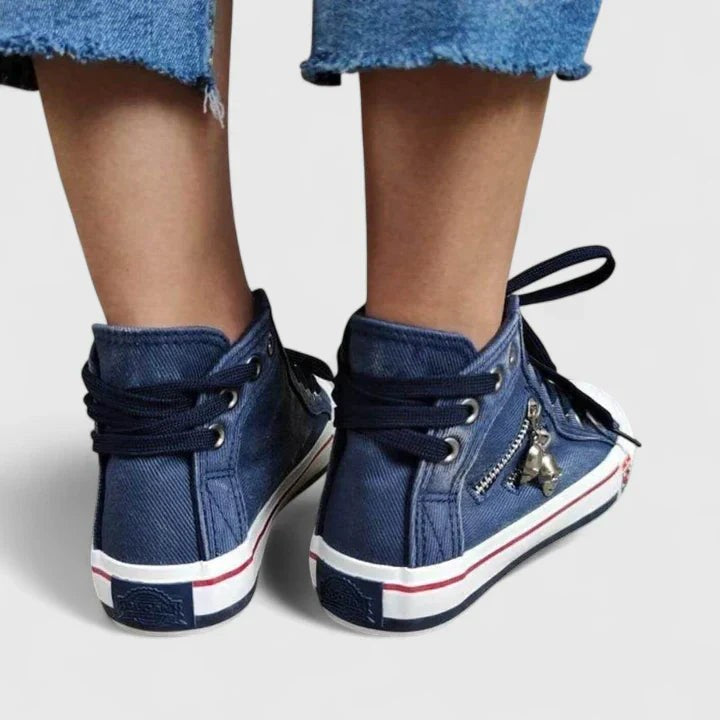 Roxy Women's High Top Denim Sneakers Zip Stud Detail