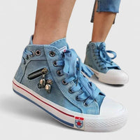 Roxy Women's High Top Denim Sneakers Zip Stud Detail in Blue