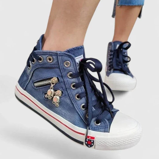 Roxy Women's High Top Denim Sneakers Zip Stud Detail