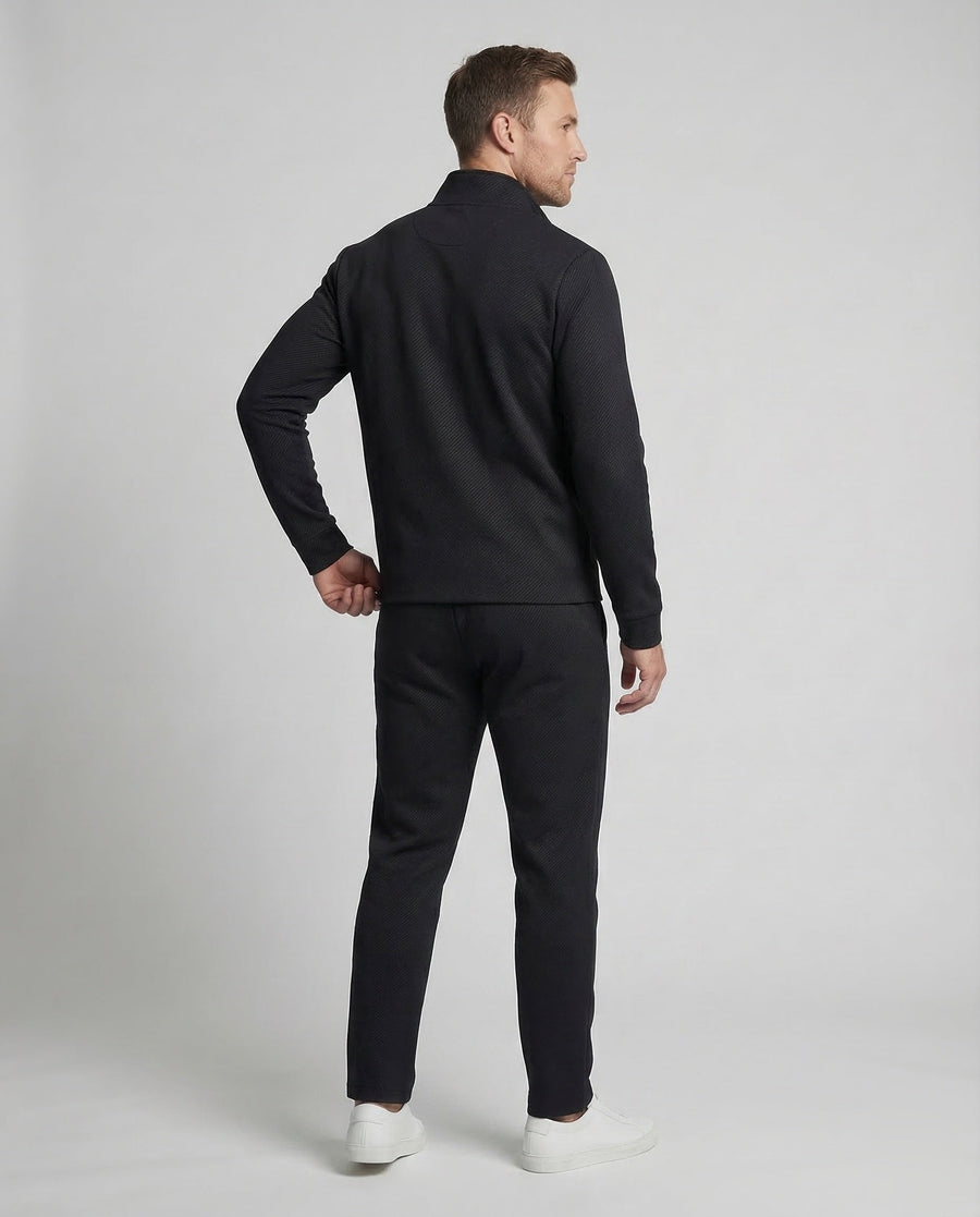 Ruben Comfortable Cotton Blend Suit with Zip Front in Deep Black