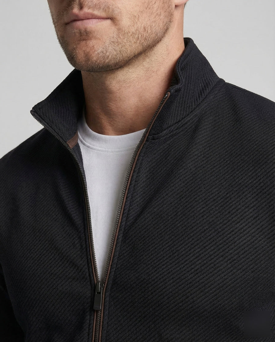 Ruben Comfortable Cotton Blend Suit with Zip Front in Deep Black