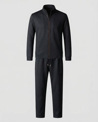 Ruben Comfortable Cotton Blend Suit with Zip Front in Deep Black