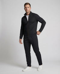Ruben Comfortable Cotton Blend Suit with Zip Front in Deep Black