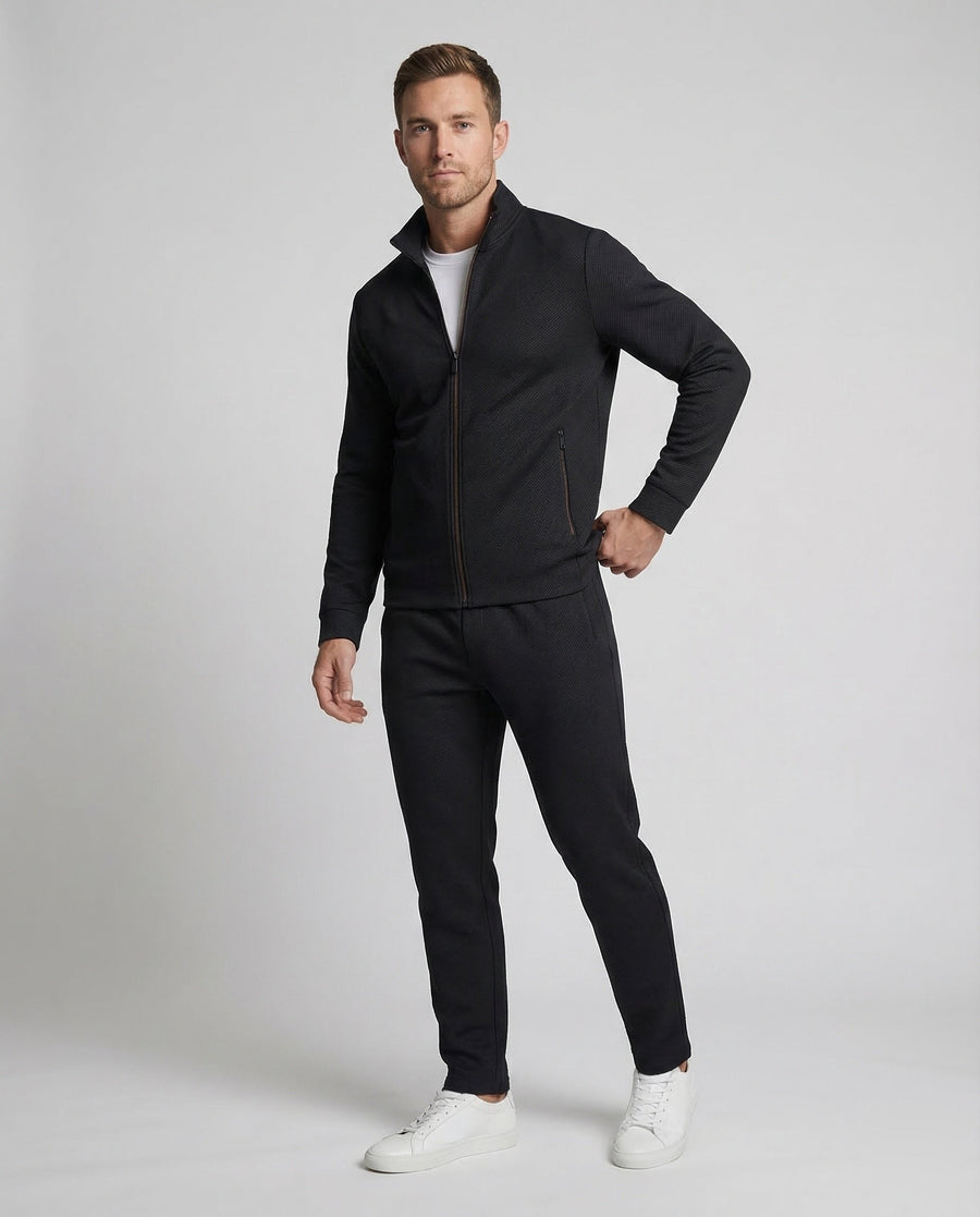 Ruben Comfortable Cotton Blend Suit with Zip Front in Deep Black