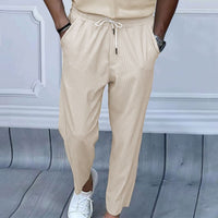 Ruben Lightweight Linen Trousers with Drawstring Waist and Elastic Waist in Apricot