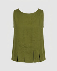 Ruby Casual Linen Top with Pleated in Moosgrün